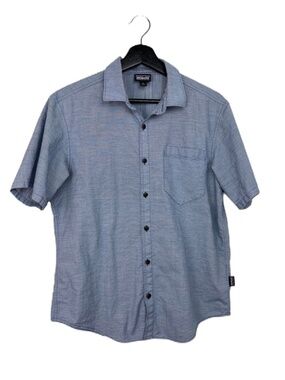 Patagonia Woven Organic Cotton Short Sleeve Shirt size S Blue Outdoor Summer